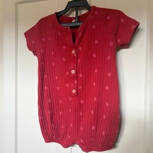 kate quinn Red Ribbed Short-Sleeve Romper with Pink Dot Accents